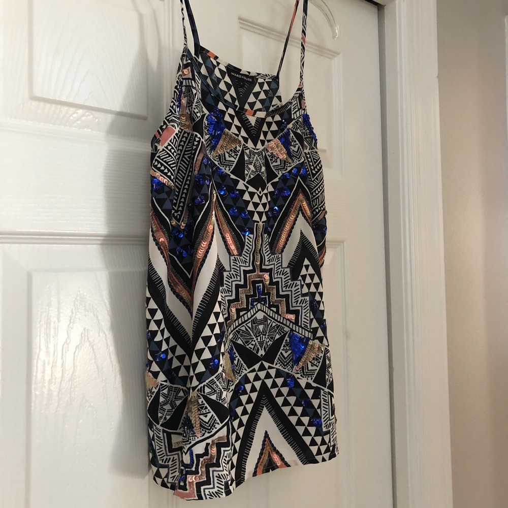Warehouse Aztec Printed Sparkly Sequin Cami Top - image 6
